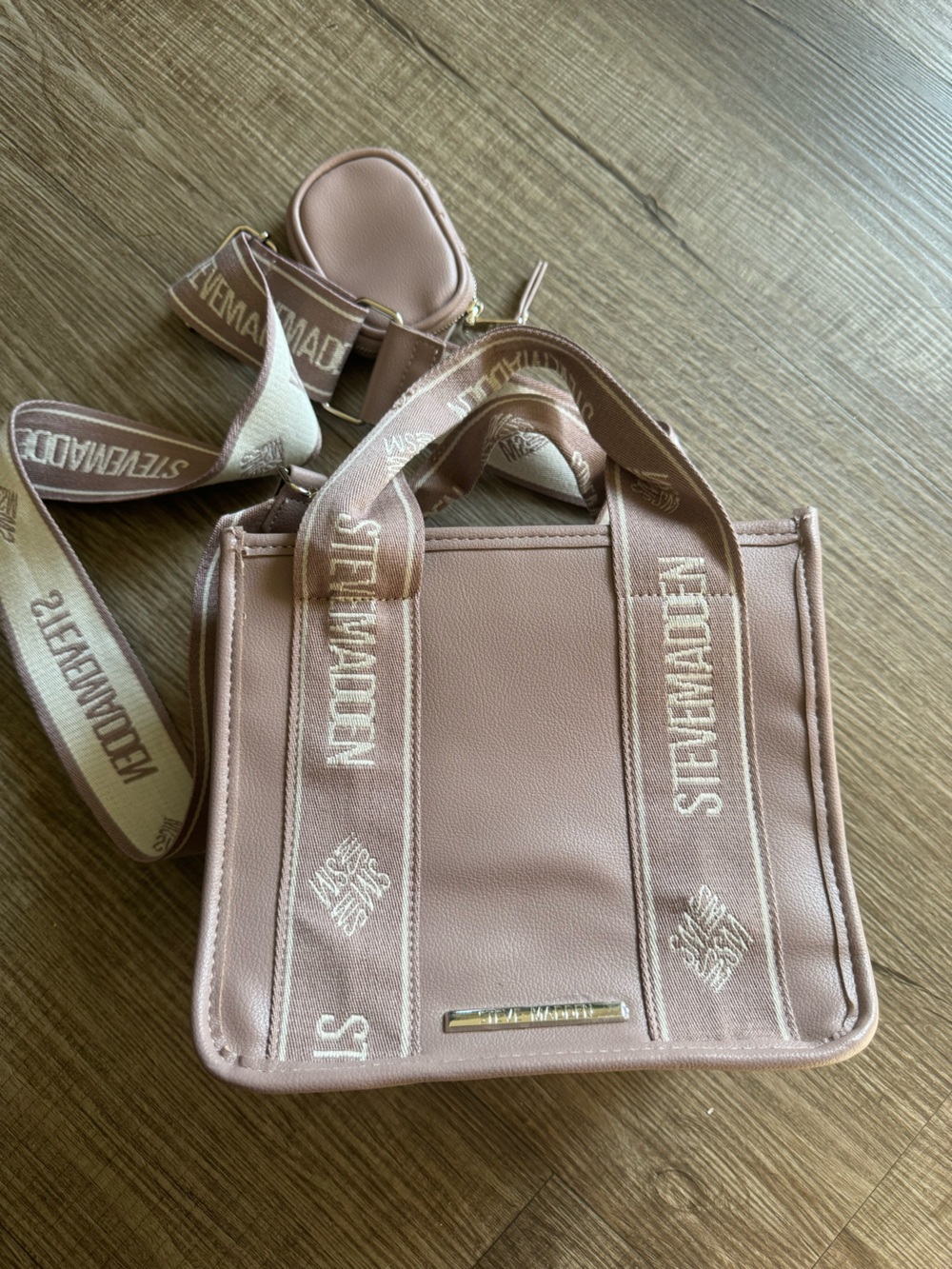 Steve Madden Taupe Crossbody Bag with Branded Webbing Strap